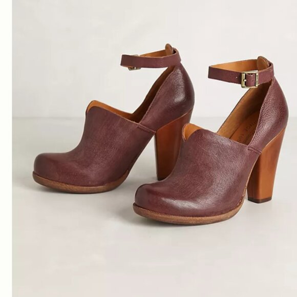 ANTHROPOLOGIE Kork-Ease Paulette Ankle Strap Heels in Burgundy - Size 9.5 - Picture 2 of 5